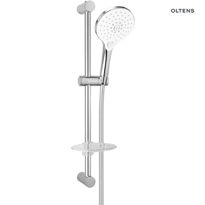 Zestaw prysznicowy Oltens Saxan EasyClick Alling 60 z mydelniczką - chrom/biały