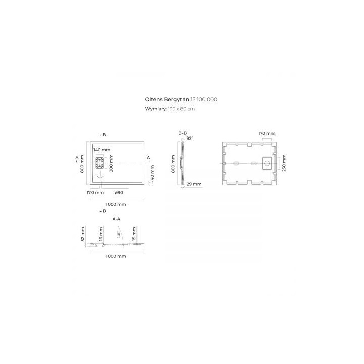 Oltens Bergytan brodzik prostokątny 100x80 cm RockSurface - biały