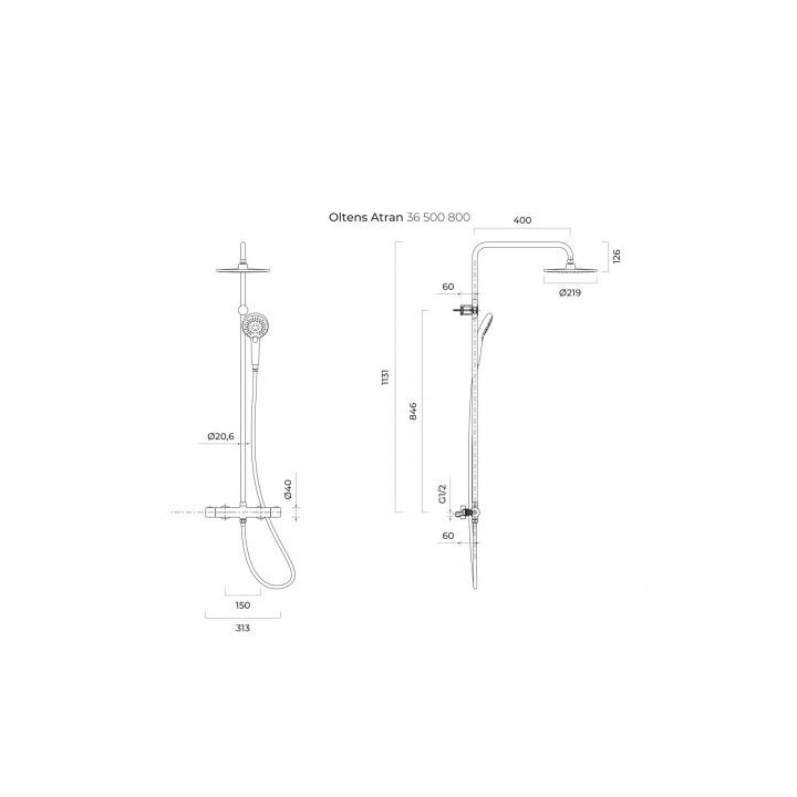 Oltens Atran zestaw prysznicowy termostatyczny z deszczownicą okrągłą złotą 