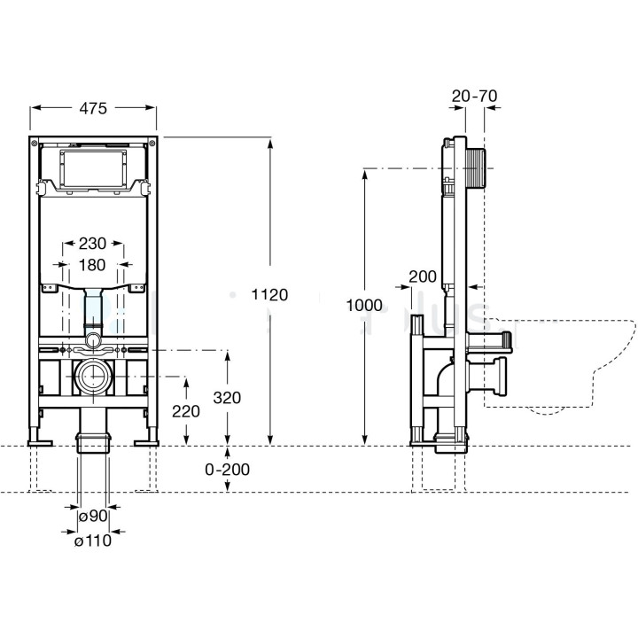 Stelaż podtynkowy WC Roca Duplo One, do zabudowy lekkiej