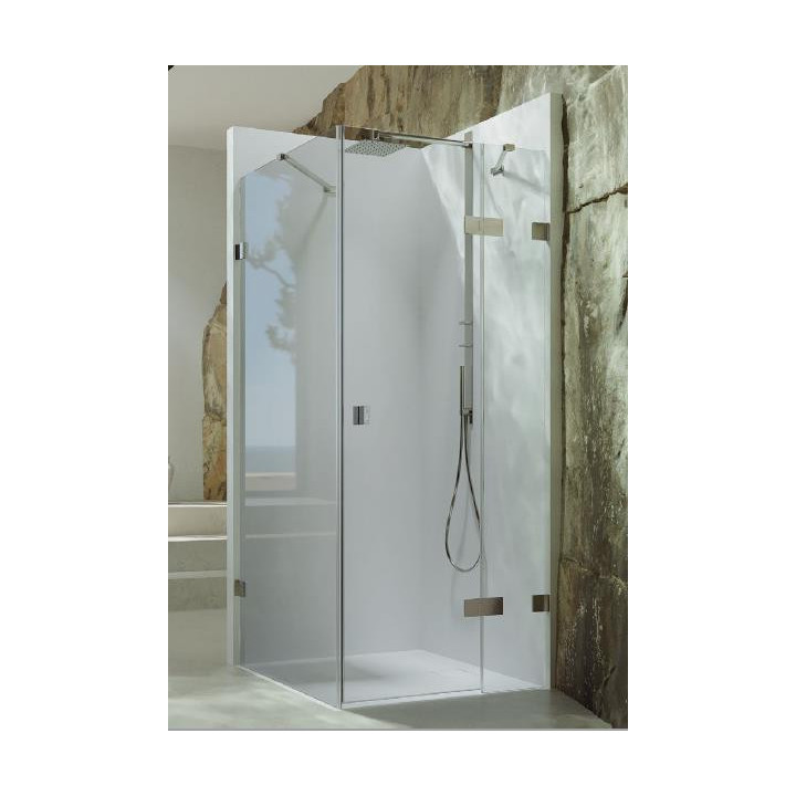 Kabina prysznicowa 4-kąt bezramowa Huppe SolvaPro, drzwi skrzydłowe ze stałym segmentem i ścianką boczną, mocowanie prawe, 700-1