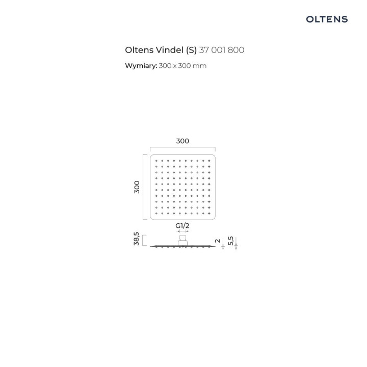Oltens Vindel (S) deszczownica 30x30 cm kwadratowa - złota