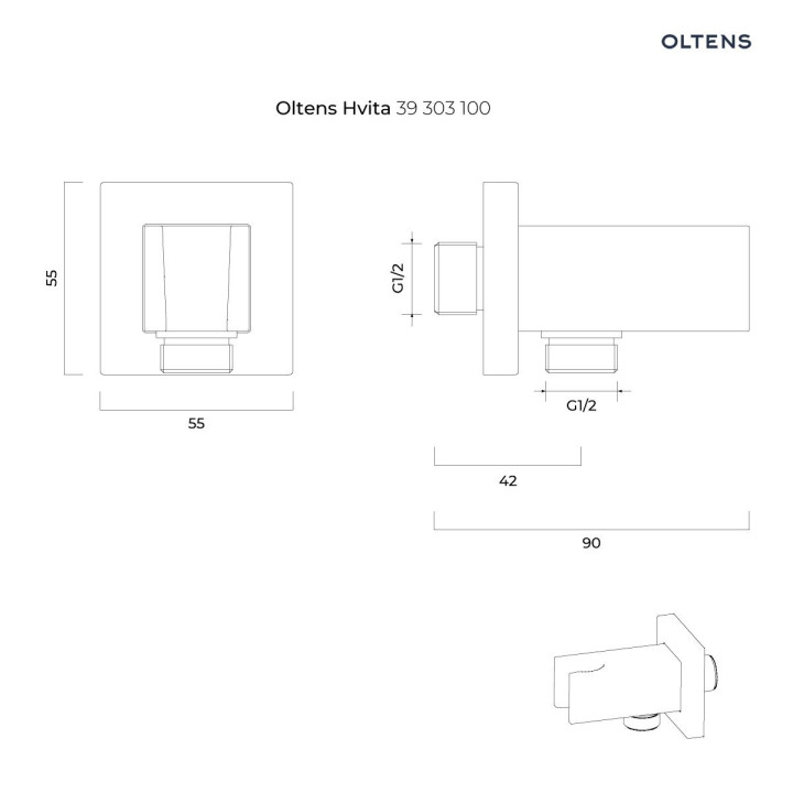 Oltens Hvita (S) przyłącze kątowe z uchwytem kwadratowe - chrom 