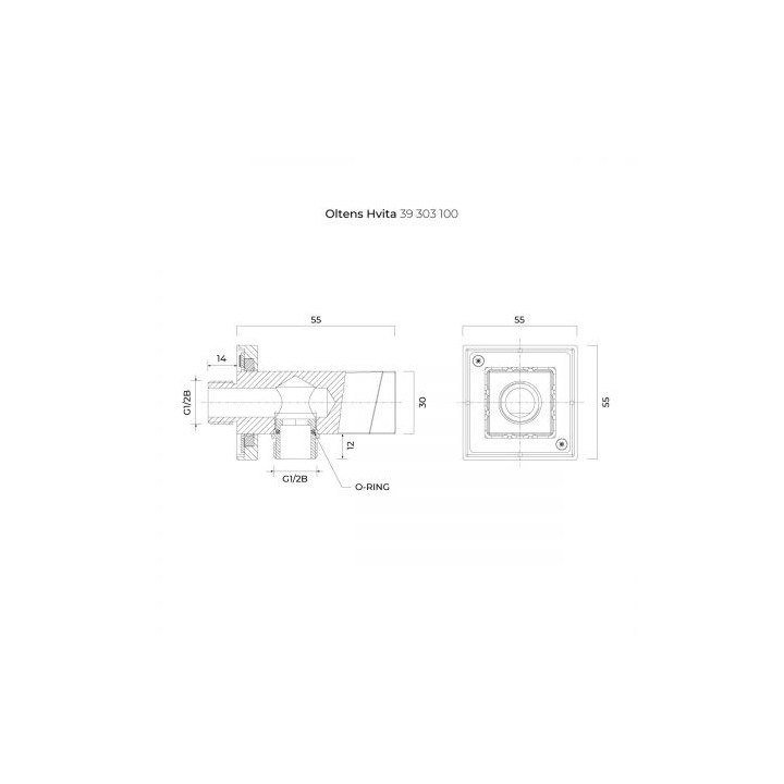 Oltens Hvita (S) przyłącze kątowe z uchwytem kwadratowe - czarny mat