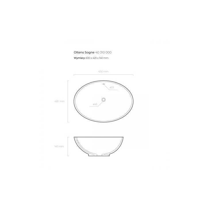 Oltens Sogne umywalka 63x42 cm nablatowa owalna - biała