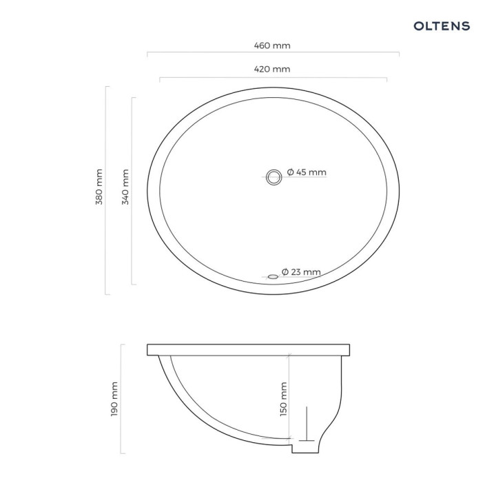 Oltens Mana umywalka 46x38 cm podblatowa owalna z powłoką SmartClean - biała