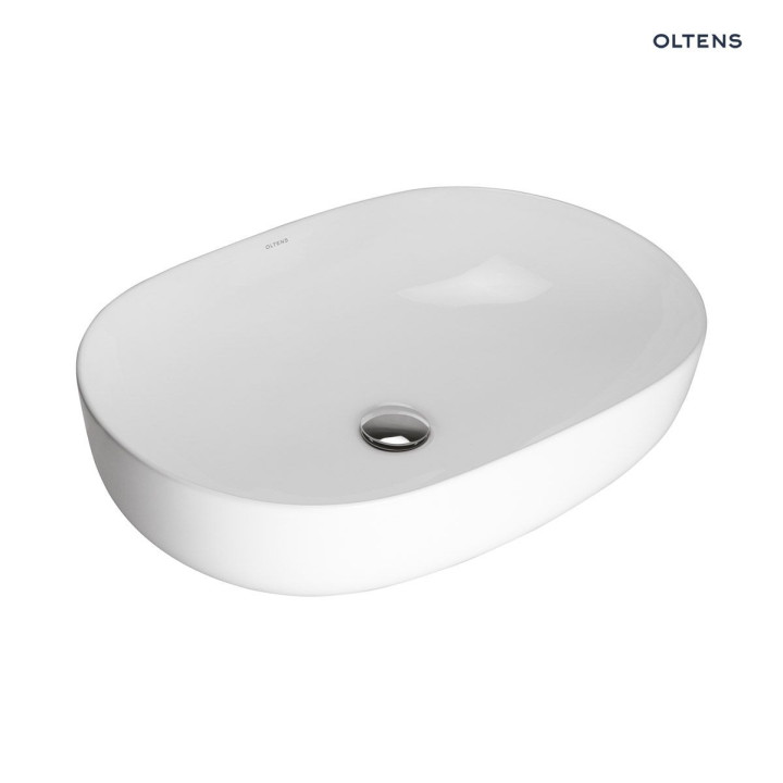 Oltens Hamnes Thin umywalka nablatowa owalna 60,5 x 41,5 cm biała  z powłoką Oltens SmartClean
