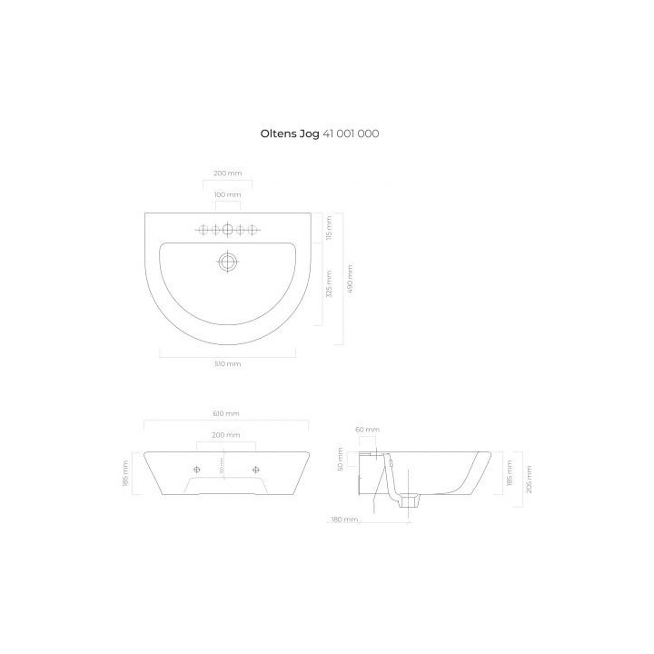 Oltens Jog umywalka 61x49 cm wisząca - biała