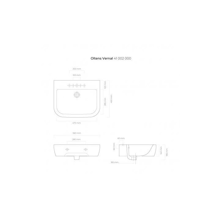Oltens Vernal umywalka 56x45 cm wisząca - biała