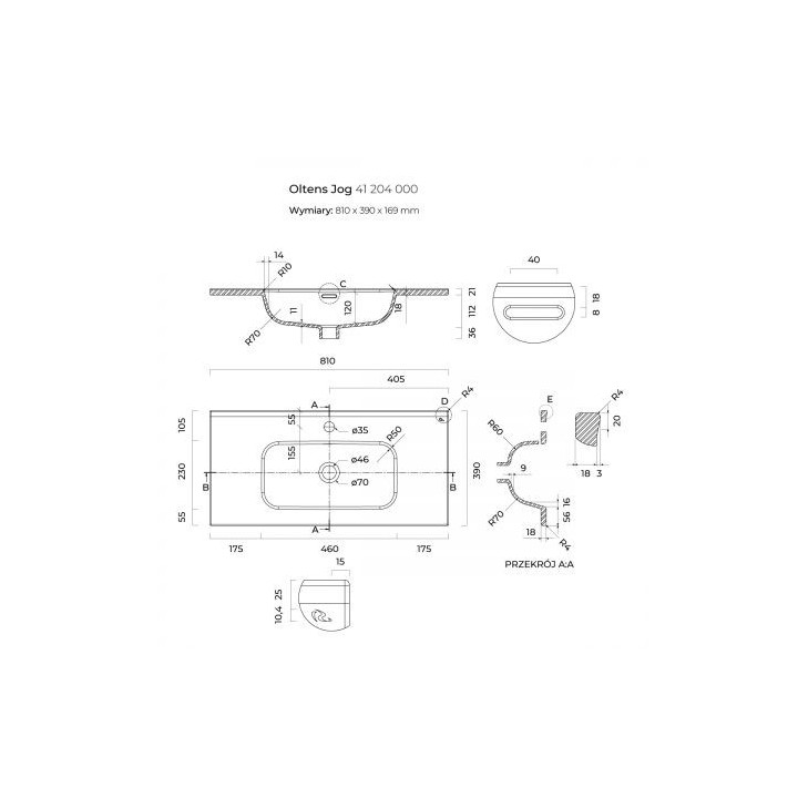 Oltens Jog umywalka 81x39 cm meblowa prostokątna - biała 