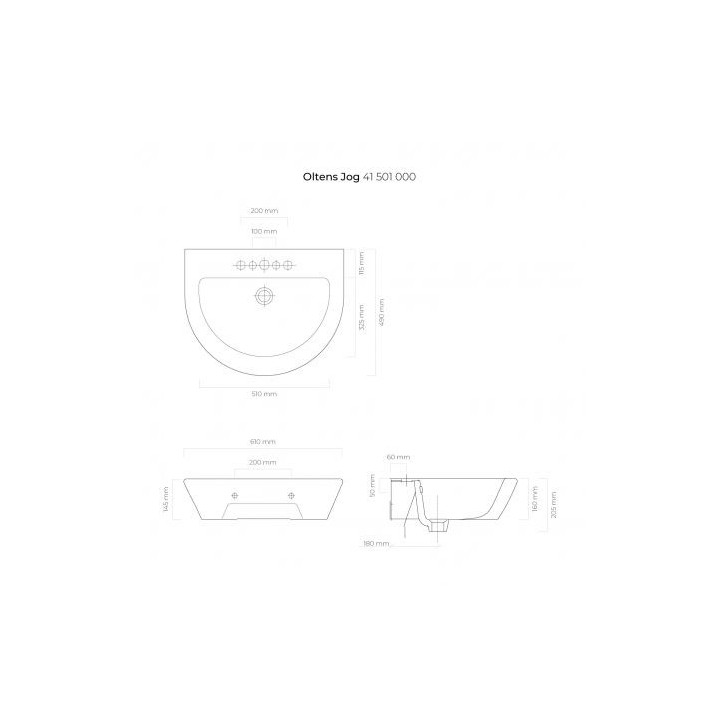 Oltens Jog umywalka 61x49 cm wisząca z powłoką SmartClean - biała 