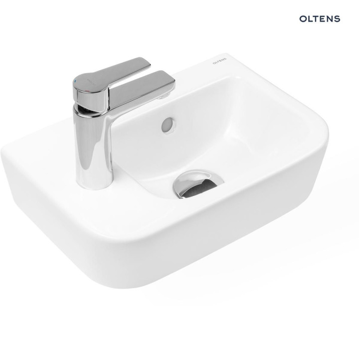 Oltens Vernal umywalka 37x24,5 cm wisząca lewa z powłoką SmartClean - biała