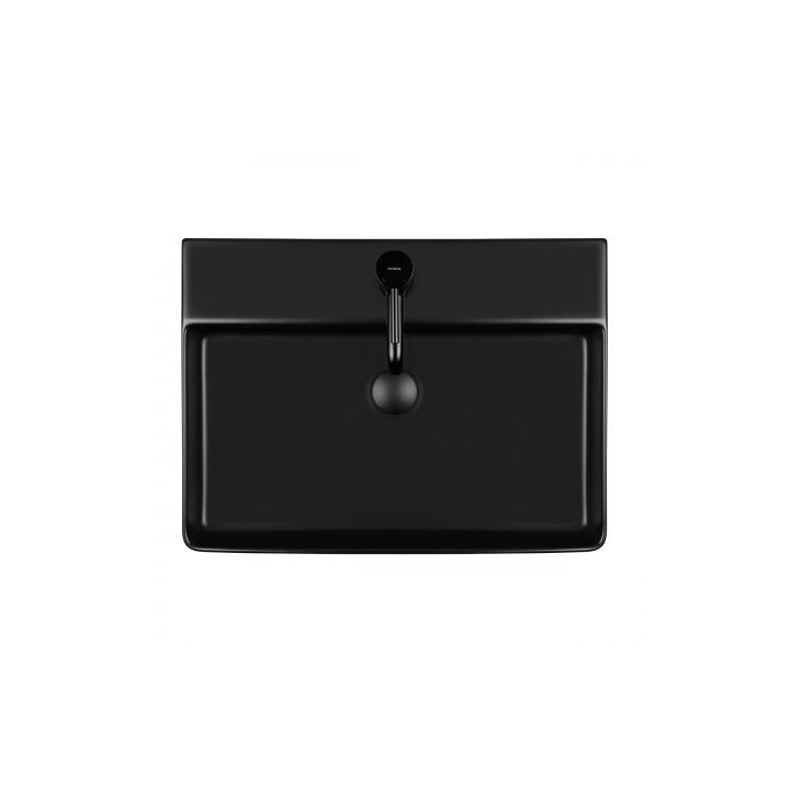 Oltens Duve umywalka 60x42 cm nablatowa prostokątna z powłoką SmartClean - czarny mat 