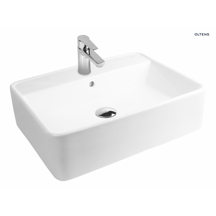 Oltens Duve umywalka 58x43,5 cm nablatowa prostokątna z powłoką SmartClean - biała 