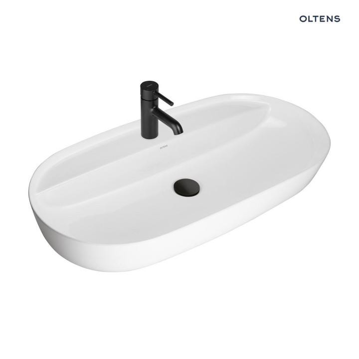 Oltens Hamnes Thin umywalka nablatowa z otworem na baterię owalna 80 x 40 cm biała  z powłoką Oltens SmartClean