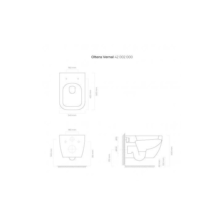 Oltens Vernal miska WC wisząca PureRim - biała