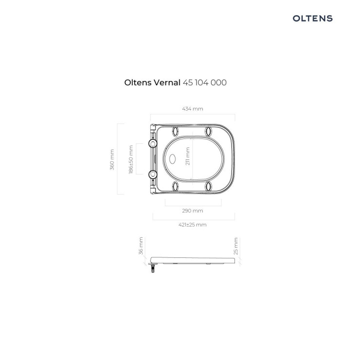 Oltens Vernal deska sedesowa twarda wolnoopadająca Slim - biała