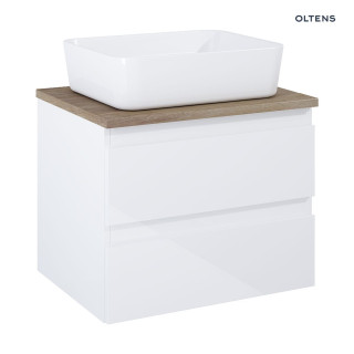 Oltens Vernal szafka 60 cm podumywalkowa wisząca biały połysk z blatem dąb 
