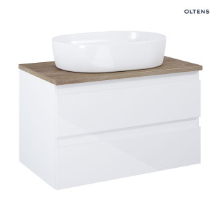Oltens Vernal szafka 80 cm podumywalkowa wisząca biały połysk z blatem dąb