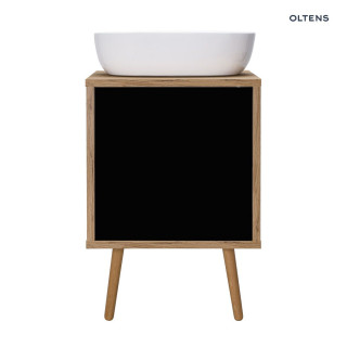 Oltens Hedvig szafka 50 cm podumywalkowa wisząca czarny mat/dąb natural z półką