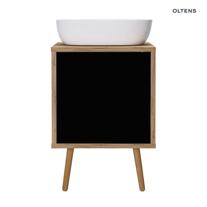 Oltens Hedvig szafka 50 cm podumywalkowa wisząca czarny mat/dąb natural z półką
