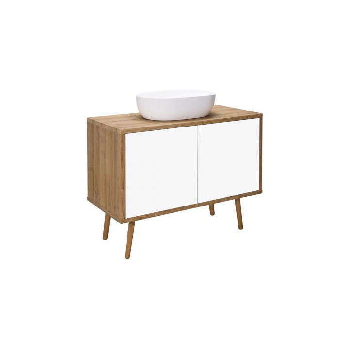 Oltens Hedvig szafka 95 cm podumywalkowa wisząca biały połysk/dąb natural z półką