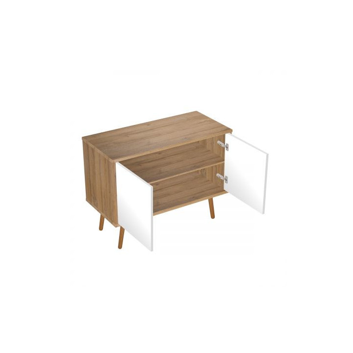 Oltens Hedvig szafka 95 cm podumywalkowa wisząca biały połysk/dąb natural z półką