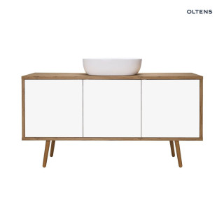 Oltens Hedvig szafka 140 cm podumywalkowa wisząca biały połysk/dąb natural z półką 