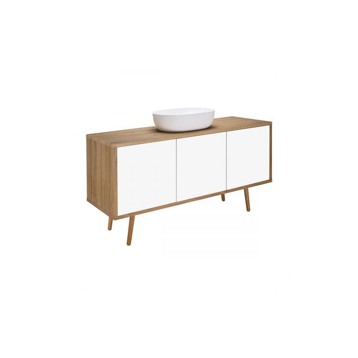 Oltens Hedvig szafka 140 cm podumywalkowa wisząca biały połysk/dąb natural z półką 