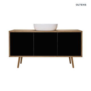 Oltens Hedvig szafka 140 cm podumywalkowa wisząca czarny mat/dąb natural z półką