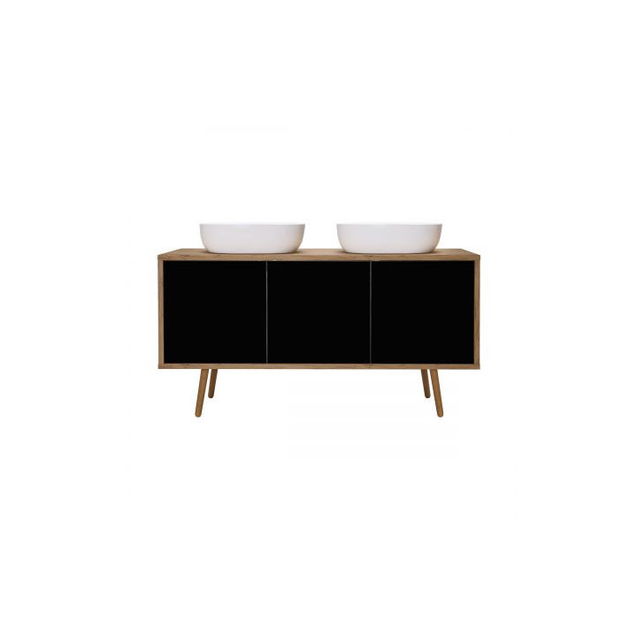 Oltens Hedvig szafka 140 cm podumywalkowa wisząca czarny mat/dąb natural z półką