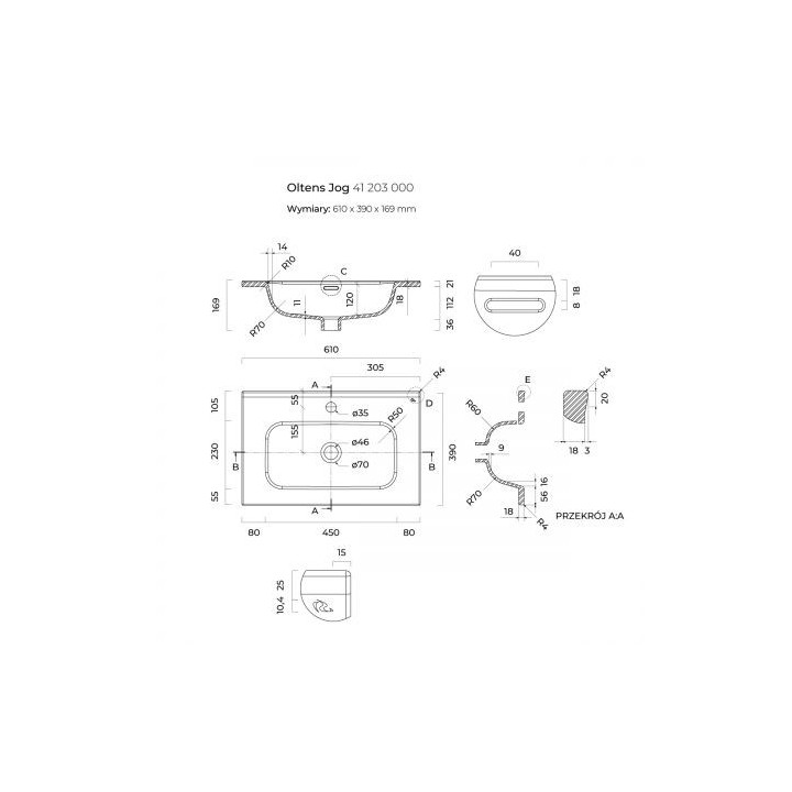 Oltens Jog umywalka z szafką 60 cm - biała 
