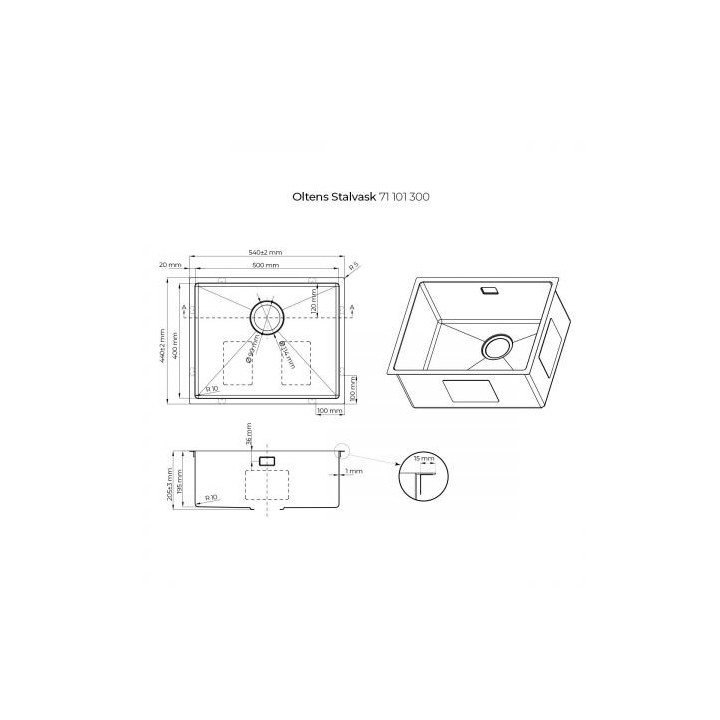 Oltens Stalvask zlew stalowy 1 komorowy 54x44 cm stal szlachetna - czarny