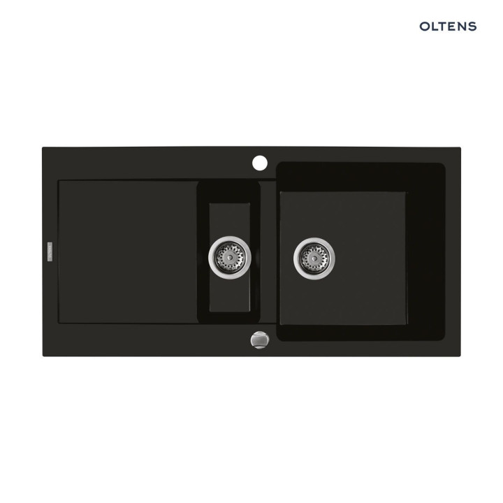 Oltens Gravan zlewozmywak granitowy 1,5-komorowy  z ociekaczem 100x50 cm - czarny mat