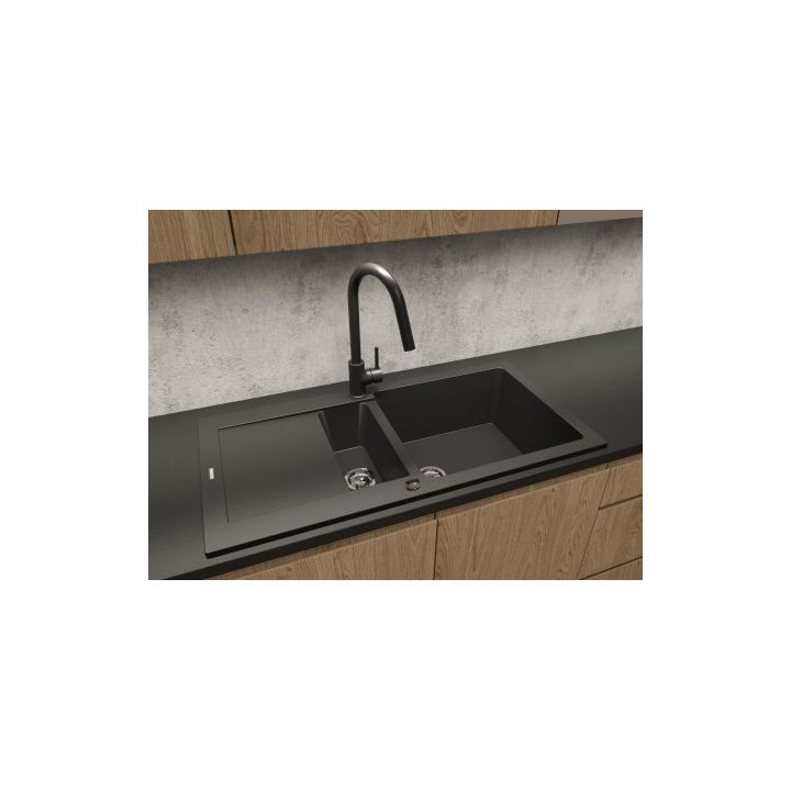 Oltens Gravan zlewozmywak granitowy 1,5-komorowy  z ociekaczem 100x50 cm - czarny mat