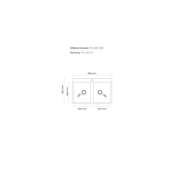 Oltens Gravan zlewozmywak granitowy 2-komorowy  78x50 cm - czarny mat 
