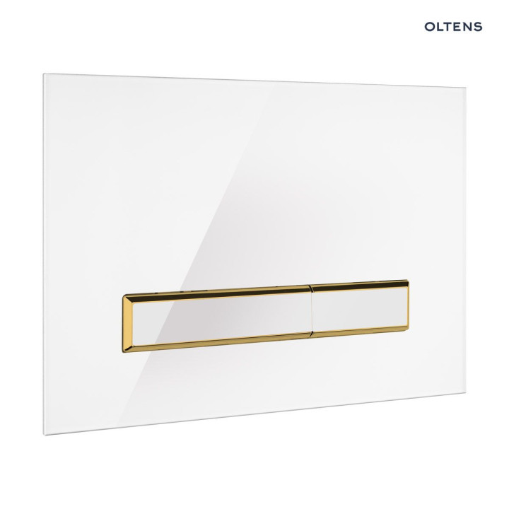 Oltens Torne przycisk spłukujący szklany do WC - biały/złoty mat