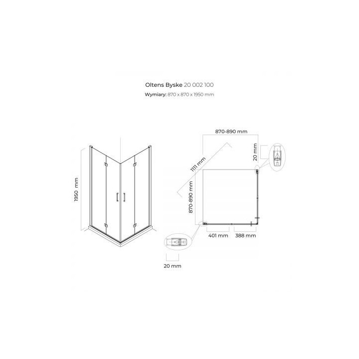 Oltens Byske kabina prysznicowa 90x90 cm kwadratowa 
