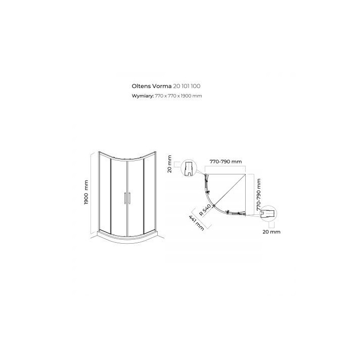 Oltens Vorma kabina prysznicowa 80x80 cm półokrągła