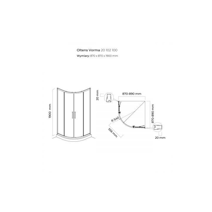 Oltens Vorma kabina prysznicowa 90x90 cm półokrągła