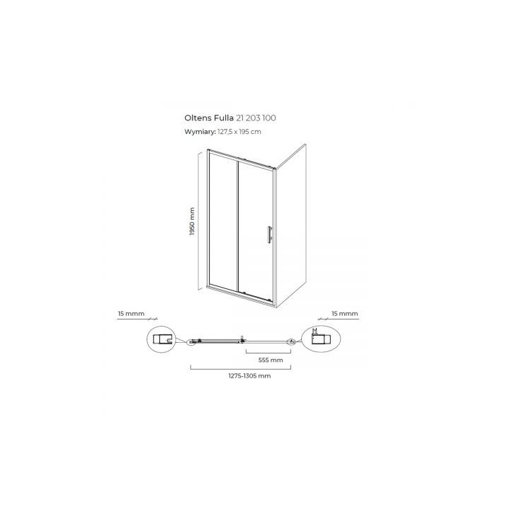 Oltens Fulla kabina prysznicowa 130x90 cm prostokątna drzwi ze ścianką