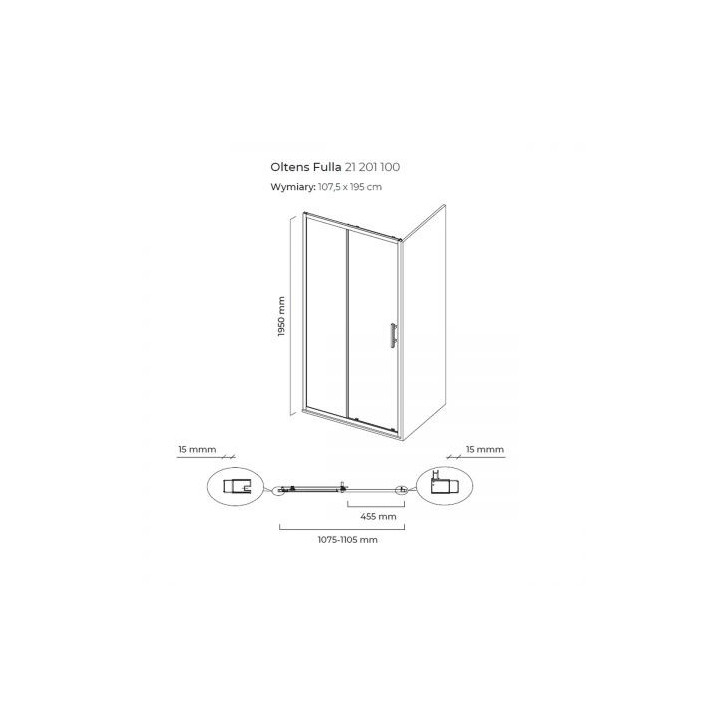 Oltens Fulla drzwi prysznicowe 110 cm wnękowe 