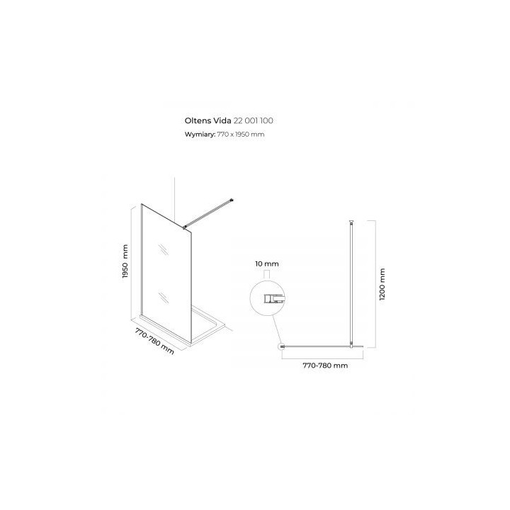 Oltens Vida ścianka prysznicowa Walk-in 80 cm