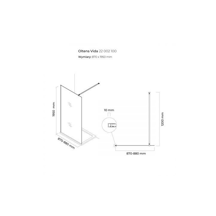 Oltens Vida ścianka prysznicowa Walk-in 90 cm