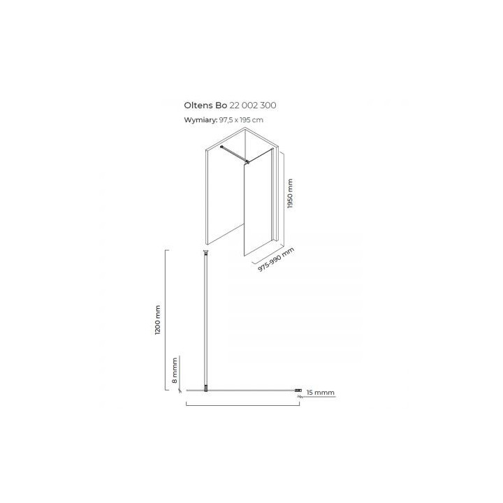 Oltens Bo ścianka prysznicowa Walk-In 100 cm profil czarny mat 