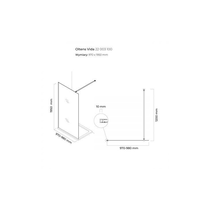 Oltens Vida ścianka prysznicowa Walk-in 100 cm