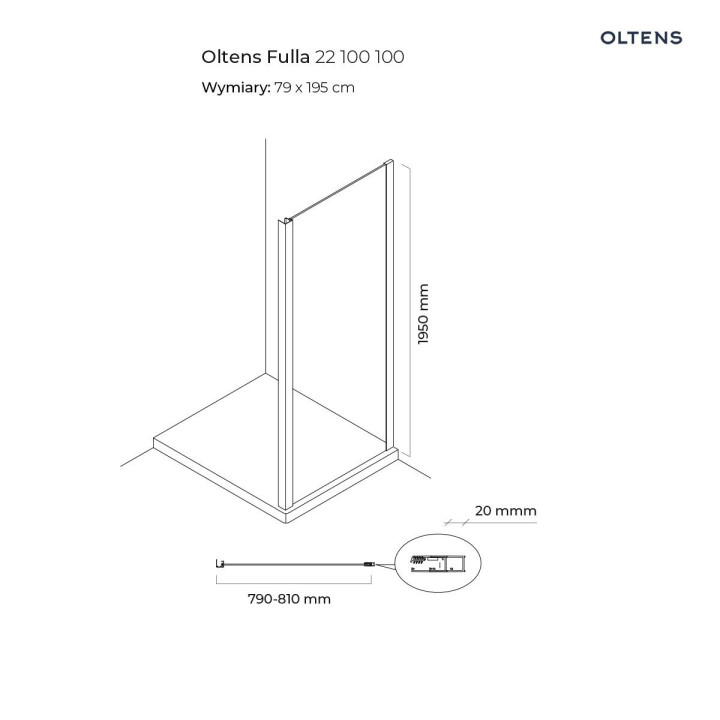 Oltens Fulla ścianka prysznicowa 80 cm boczna do drzwi