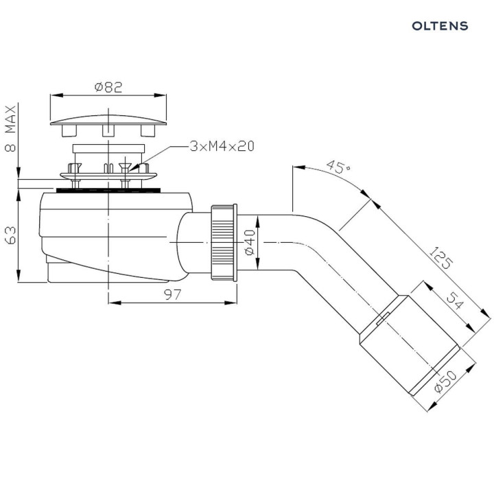 Oltens Pite Turbo syfon brodzikowy odpływ 50 mm plastikowy - chrom