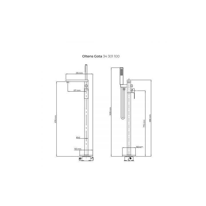 Oltens Gota bateria wannowo-prysznicowa kompletna wolnostojąca - chrom