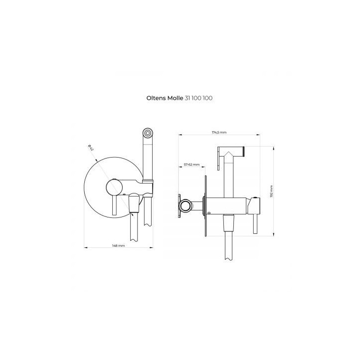 Oltens Molle bateria bidetowa podtynkowa ze słuchawką prysznicową - chrom